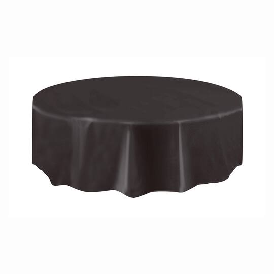 Round Plastic Black Table Cover, Round Black Tablecloth Bulk